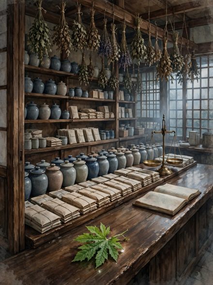 Cover of The Apothecary of Konoha — a Konoha herb shop at dawn (real V1 cover)